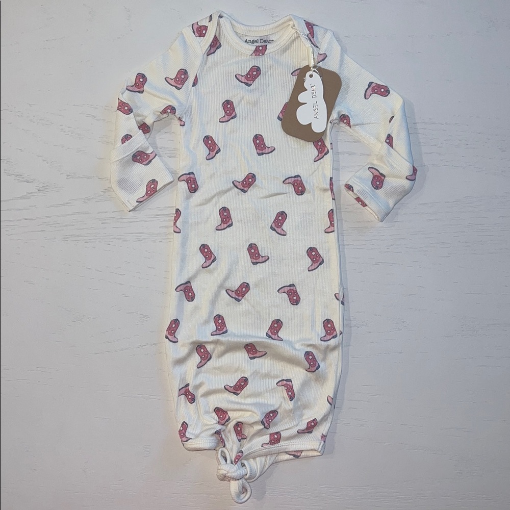 Angel Dear Pink and White Baby Cowgirl Boots One Piece Gown 0-3 months